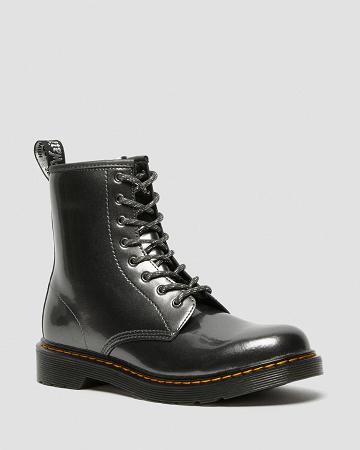 Grey Kids' Dr Martens Youth 1460 Metallic Lace Up Boots | CA 710TCE